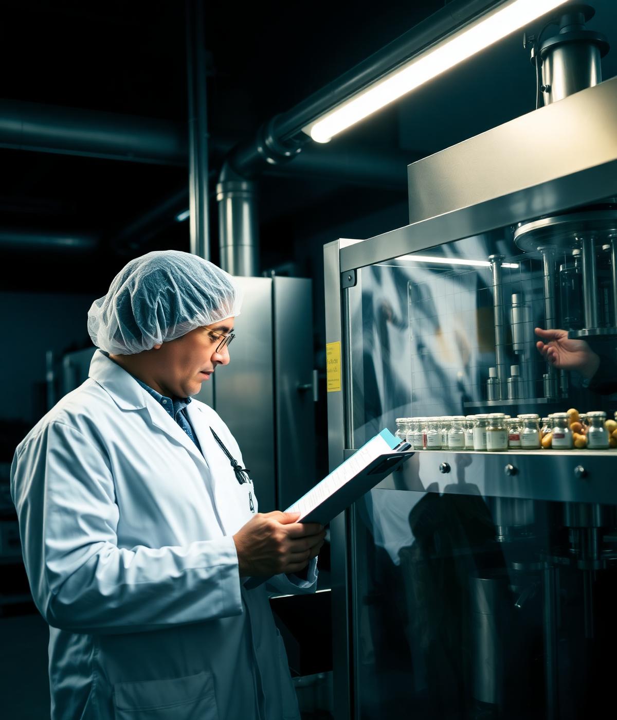 Chemist inspecting batch records